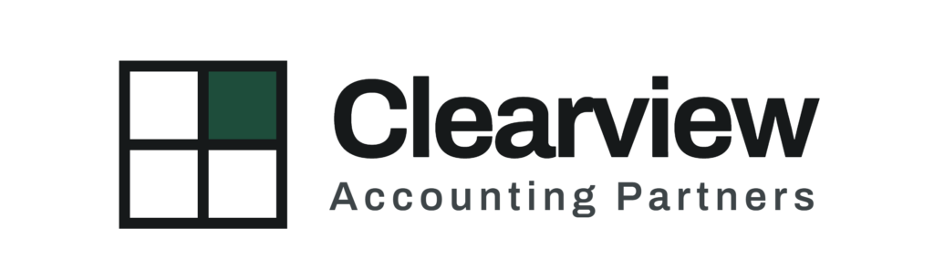 Clearview Accounting Partners logo featuring a four-pane window icon with one green pane