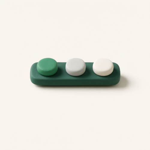 Green and white traffic light toy on beige background representing accounting firm branding and identity