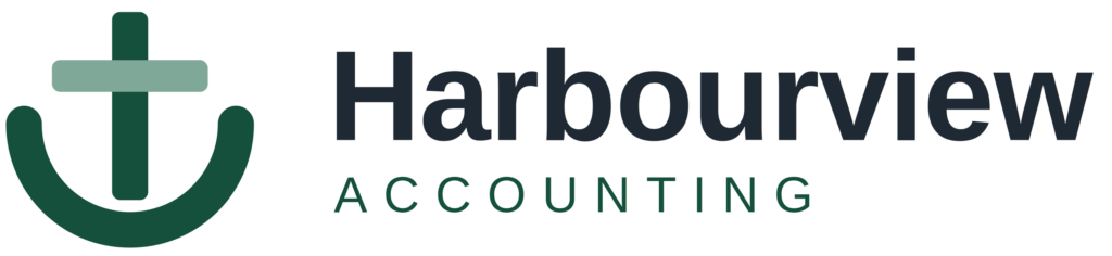 Harbourview Accounting logo featuring an anchor with a cross symbol in green and teal