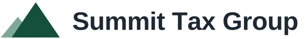 Summit Tax Group logo featuring a green mountain triangle with the company name in dark navy text
